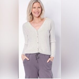 Barefoot Dreams Cropped Button Down Cardigan Sweater Size S Gray Long Sleeve